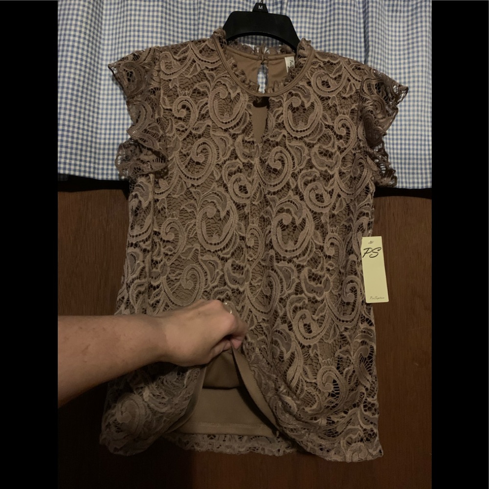 PerSeption Brown Lace Top Small NWT - Picture 5 of 12